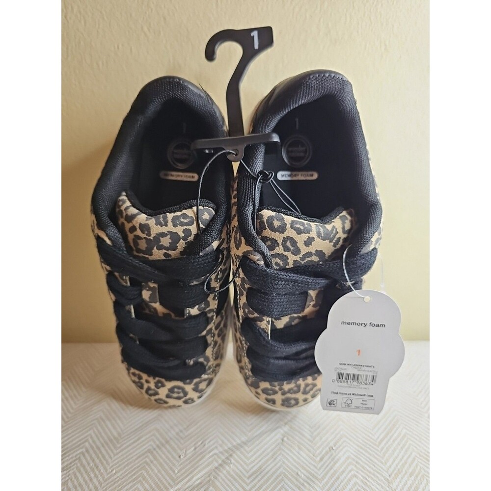 Wonder Nation Kids Leopard Print Sneakers Toddler Size 1 Black Laces